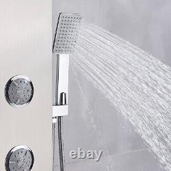 Panneau de douche thermostatique en colonne en nickel avec 4 fonctions, douchette à main en acier inoxydable.