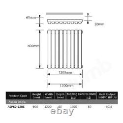 Radiateur horizontal Aspen moderne en acier inoxydable simple designer 600mm x 1200mm