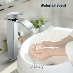 Robinet de salle de bain FORIOUS en chrome, à bec cascade et à poignée unique