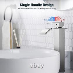 Robinet de salle de bain FORIOUS en chrome, à bec cascade et à poignée unique