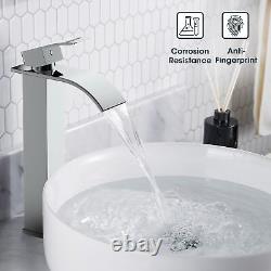 Robinet de salle de bain FORIOUS en chrome, à bec cascade et à poignée unique