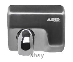 Sèche-mains commercial en acier inoxydable à haute vitesse avec buse à 360° et finition chromée.
