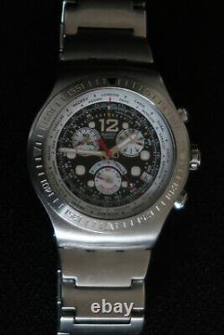 Swatch Get Fly Black Chronographe Montres Temps Du Monde Bracelet En Acier Inoxydable Classic