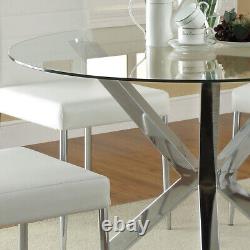 Table à manger en verre trempé avec dessus de table transparent et pieds de base en acier inoxydable trépied