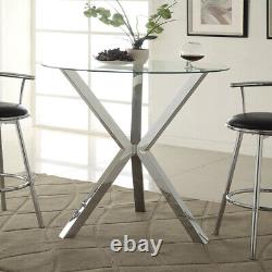 Table à manger en verre trempé avec dessus de table transparent et pieds de base en acier inoxydable trépied