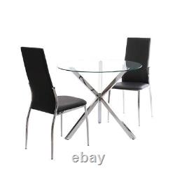 Table à manger en verre trempé avec dessus de table transparent et pieds de base en acier inoxydable trépied