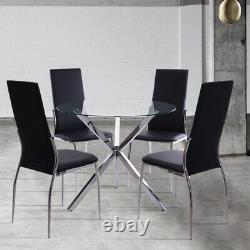 Table à manger en verre trempé avec dessus de table transparent et pieds de base en acier inoxydable trépied