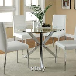Table à manger en verre trempé avec dessus de table transparent et pieds de base en acier inoxydable trépied