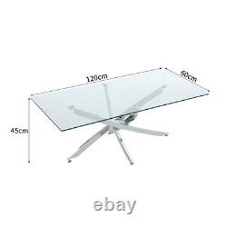 Table basse en verre moderne avec acier chromé et verre trempé pour le salon.