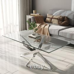 Table basse en verre moderne en acier inoxydable chromé avec plateau en verre trempé pour le salon