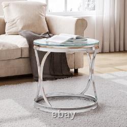 Table basse en verre trempé élégante avec base en acier inoxydable chromé tables d'appoint pour thé