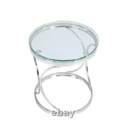 Table basse en verre trempé élégante avec base en acier inoxydable chromé tables d'appoint pour thé