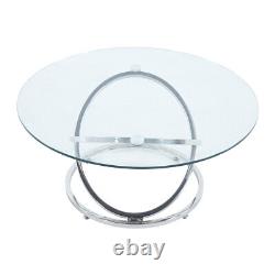 Table centrale ronde de 90 cm en chrome, grande table basse avec pieds en anneaux entrecroisés