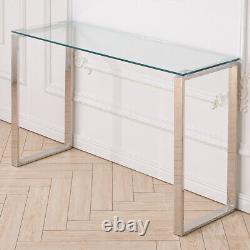 Table console en verre trempé avec pieds en acier inoxydable chromé - Meuble de salon