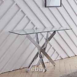 Table console en verre trempé avec pieds en acier inoxydable chromé - Mobilier de salon