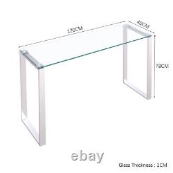 Table console en verre trempé pour salon avec pieds en acier inoxydable chromé