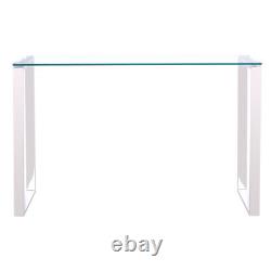 Table console en verre trempé pour salon avec pieds en acier inoxydable chromé