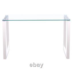 Table console en verre trempé pour salon avec pieds en acier inoxydable chromé