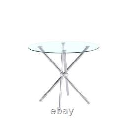 Table de salle à manger ronde en verre de 90cm de diamètre avec des pieds en acier inoxydable chromé argenté