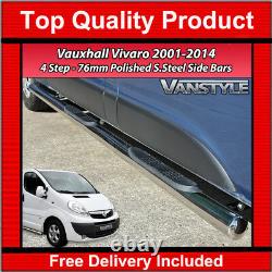Vauxhall Vivaro 2001-2014 76mm 4 Step Lwb Barres Latérales En Acier Inoxydable Chrome Steps
